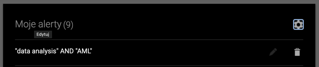 lista ustawionych Alertów Google